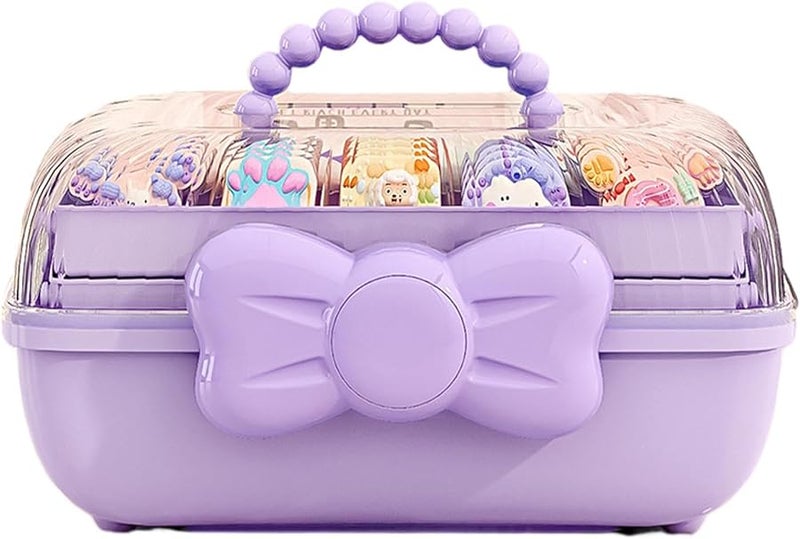 علبة تخزين كبيرة محمولة من الماكرون البنفسجي 3 طبقات لإكسسوارات الشعر وأدوات الأظافر ومستحضرات التجميل - Image 1